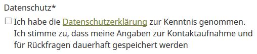 Screenshot der Checkbox-Einverständniserklärung in Formularen