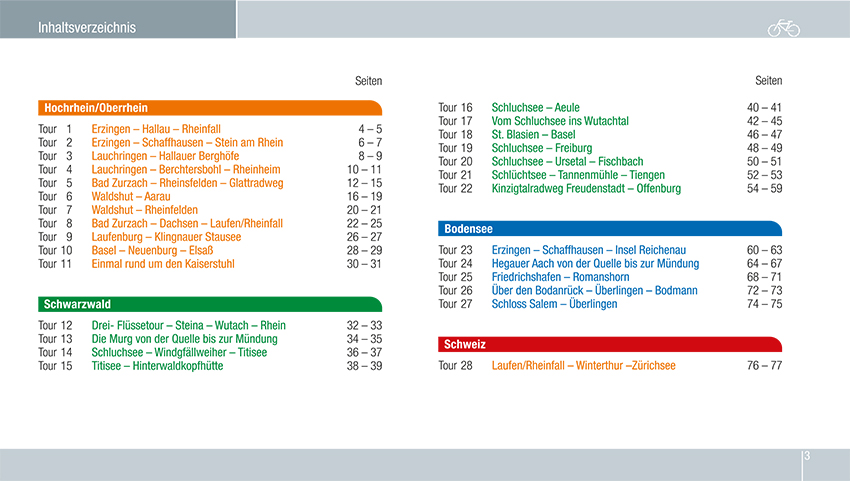 Inhaltsverzeichnis Radwanderführer 2015