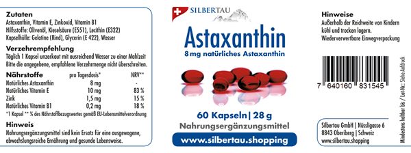 Natürliches Astaxanthin 8mg - 60 Softgel-Kapseln Natürliches Astaxanthin 8mg - 60 Softgel-Kapseln