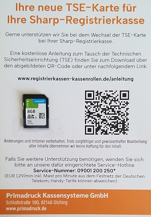 TSE SD-Worm-Karte für Sharp Registrierkassen