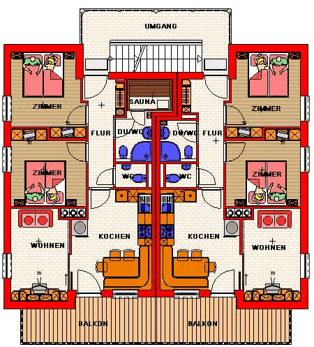 Grundriss der Ferienwohnung für 6 Personen